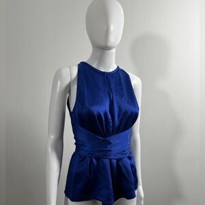 Ted Baker Mikelle Cobalt Blue Satin Self Tie Peplum Top Size 1 - Worn 2 Ways